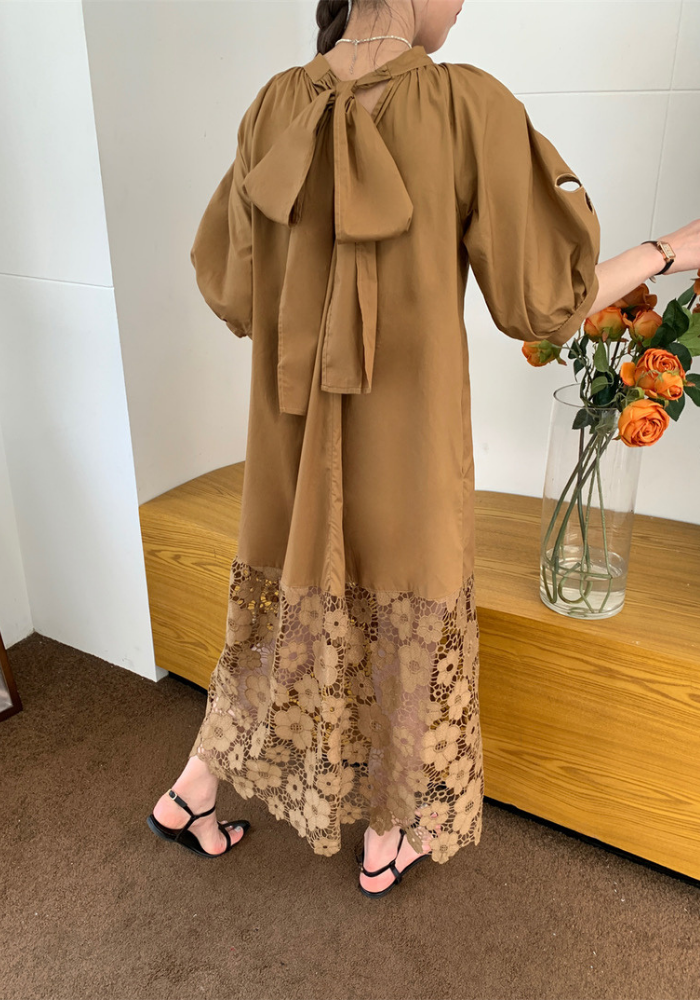 French hollow lace long skirt