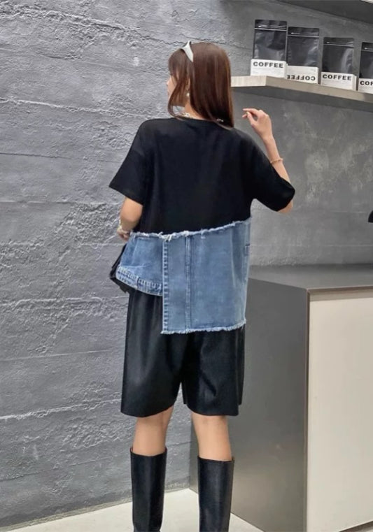 牛仔拼接上衣