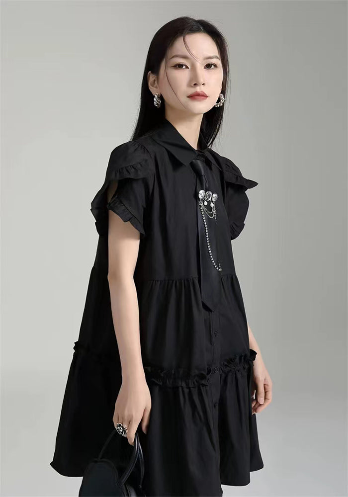 Fungus hem short sleeve shirt dress
