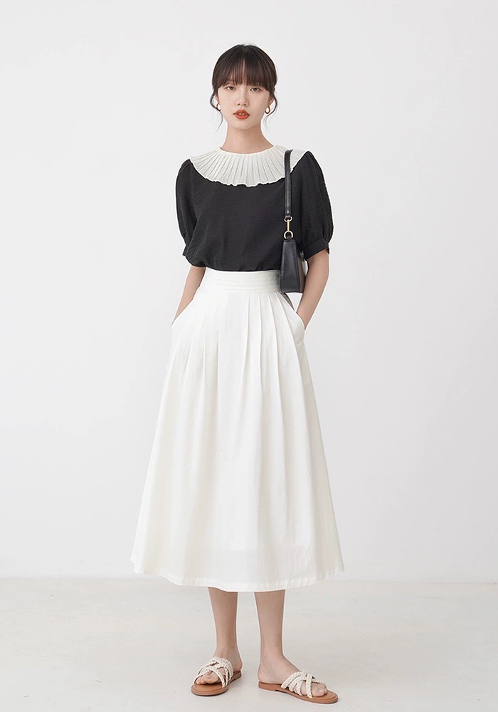 French ruffled short-sleeved shirt