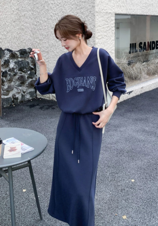 深藍英文衛衣套裝