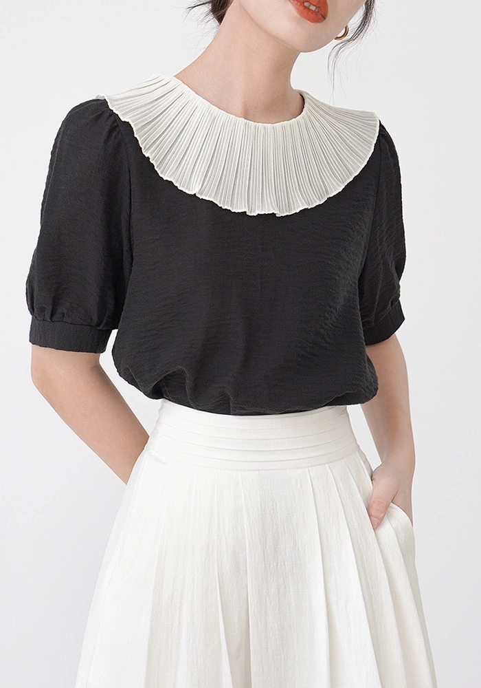 French ruffled short-sleeved shirt