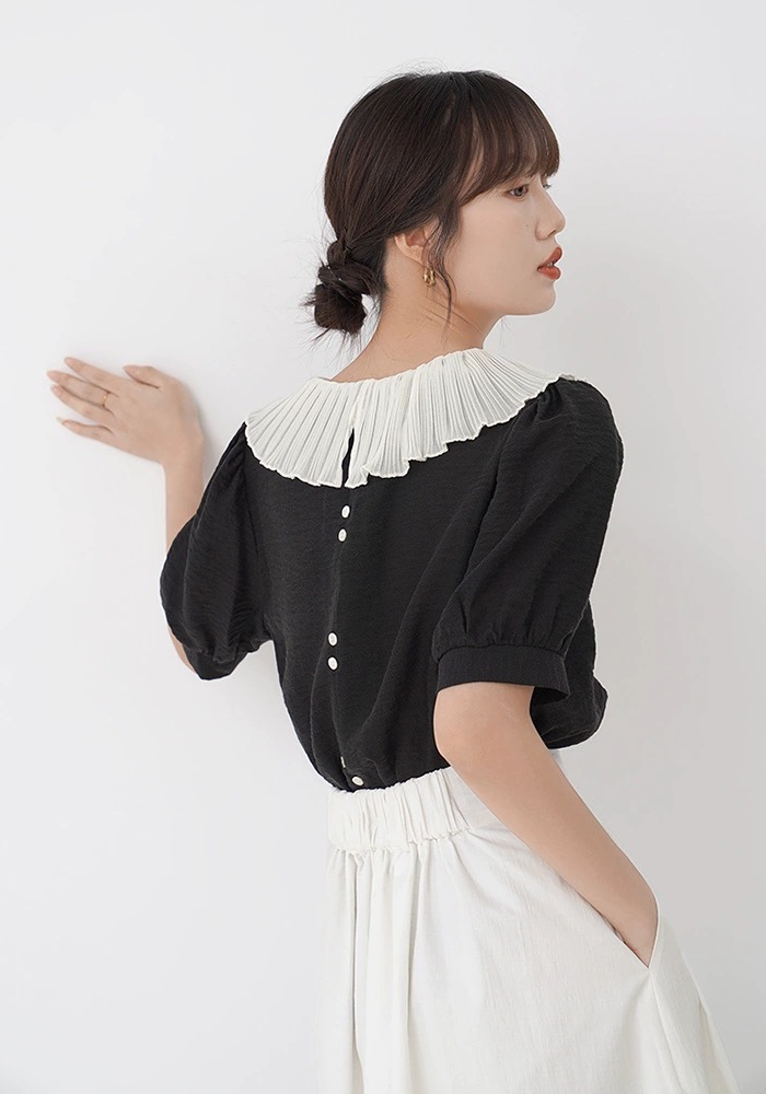 French ruffled short-sleeved shirt