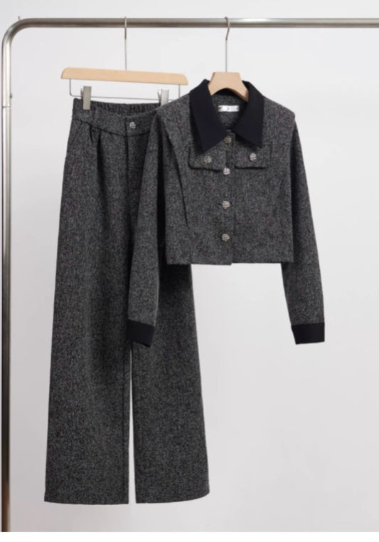 High-end gray Chanel-style suit