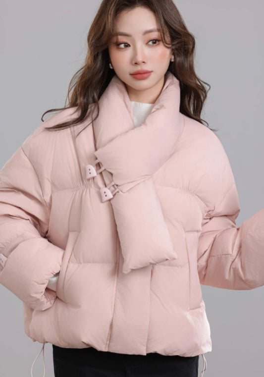 Scarf-collar down jacket