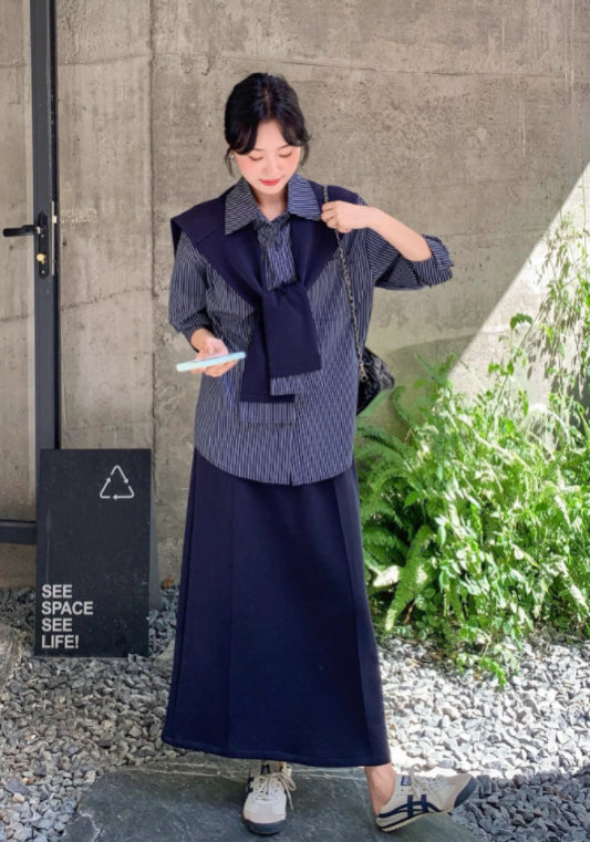 深藍襯衫套裝
