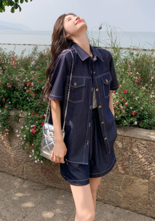 深藍牛仔套裝