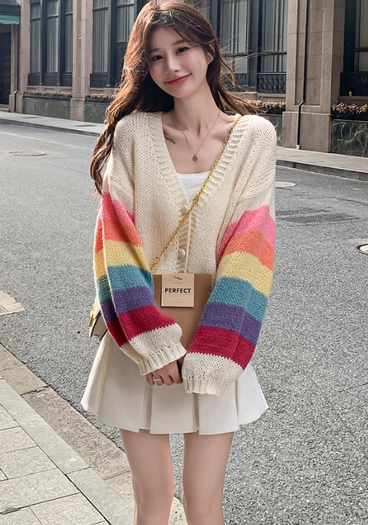 rainbow sleeve cardigan sweater