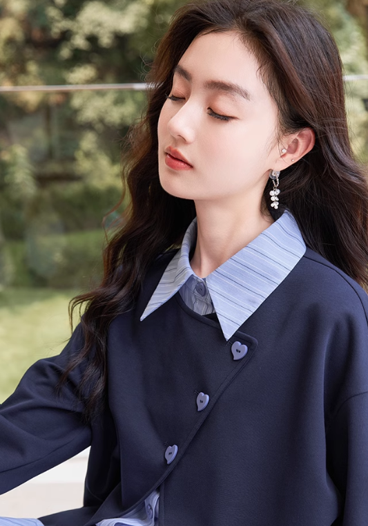 High slit fake two piece sweatshirt
