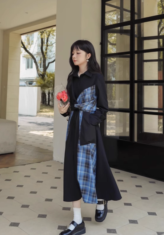 紐結格子拼接裙