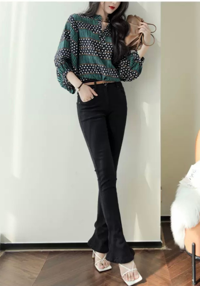 Retro printed chiffon shirt