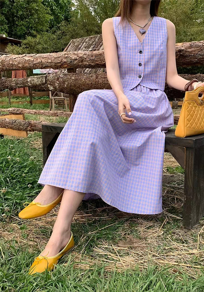 Retro checkered vest suit