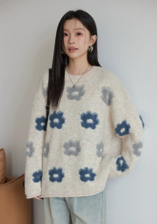灰藍花毛衣