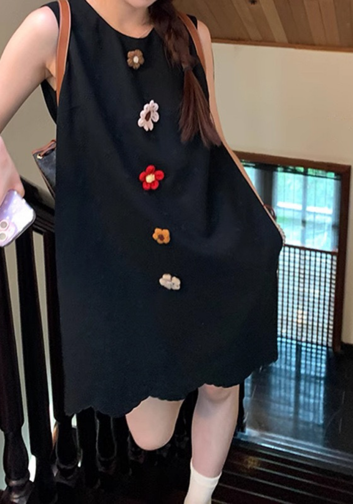 立體勾花棉麻背心裙