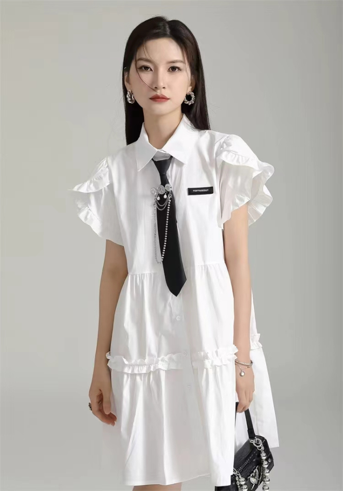 Fungus hem short sleeve shirt dress