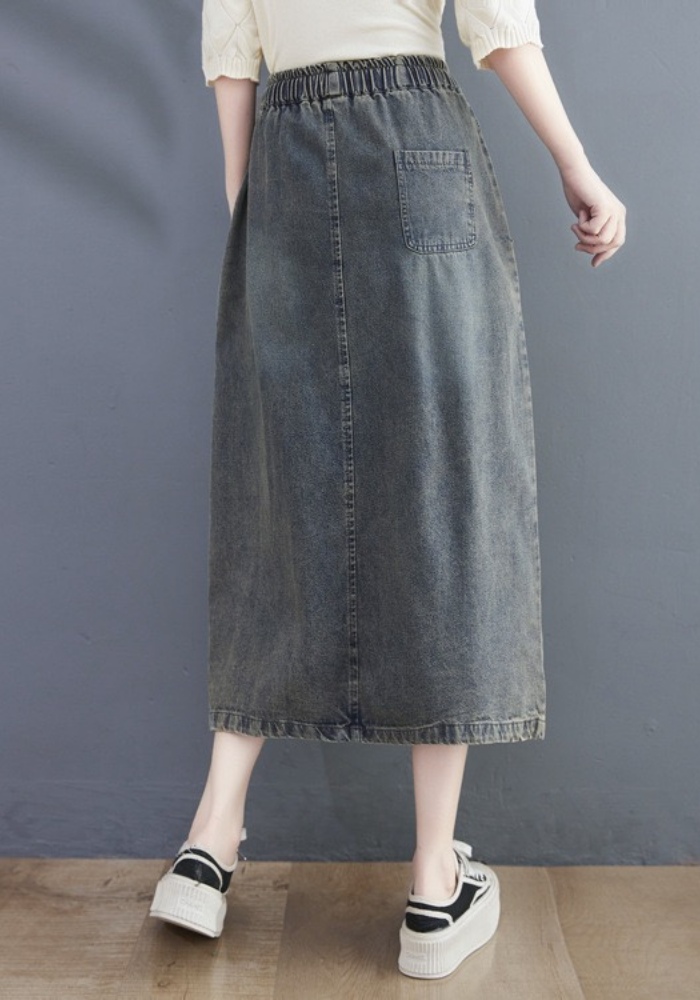 embroidered denim skirt