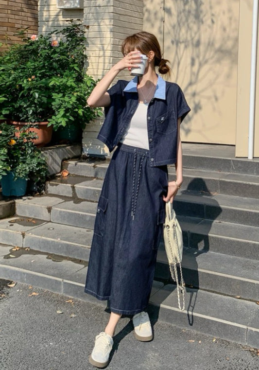 深藍牛仔裙套裝