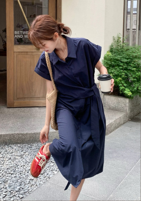深藍襯衫裙