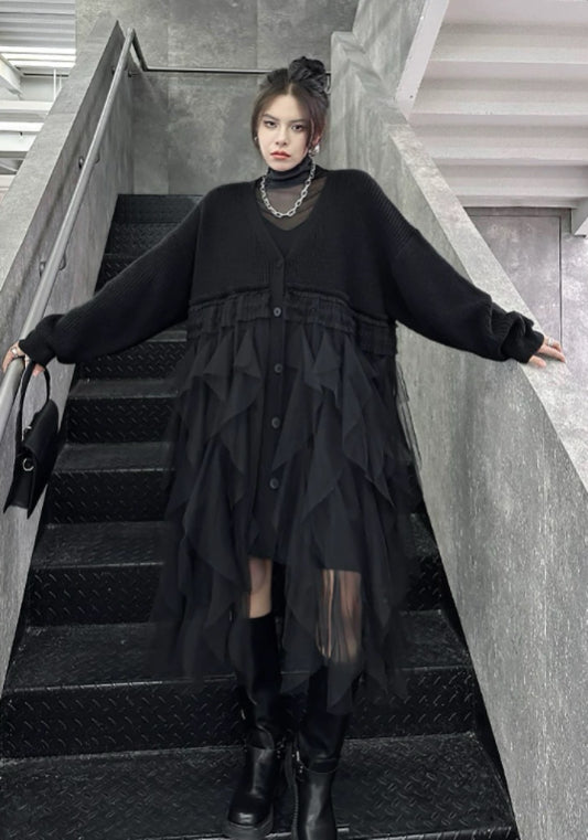 Mesh patchwork knit dress
