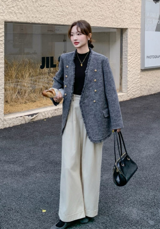 灰色小香風外套