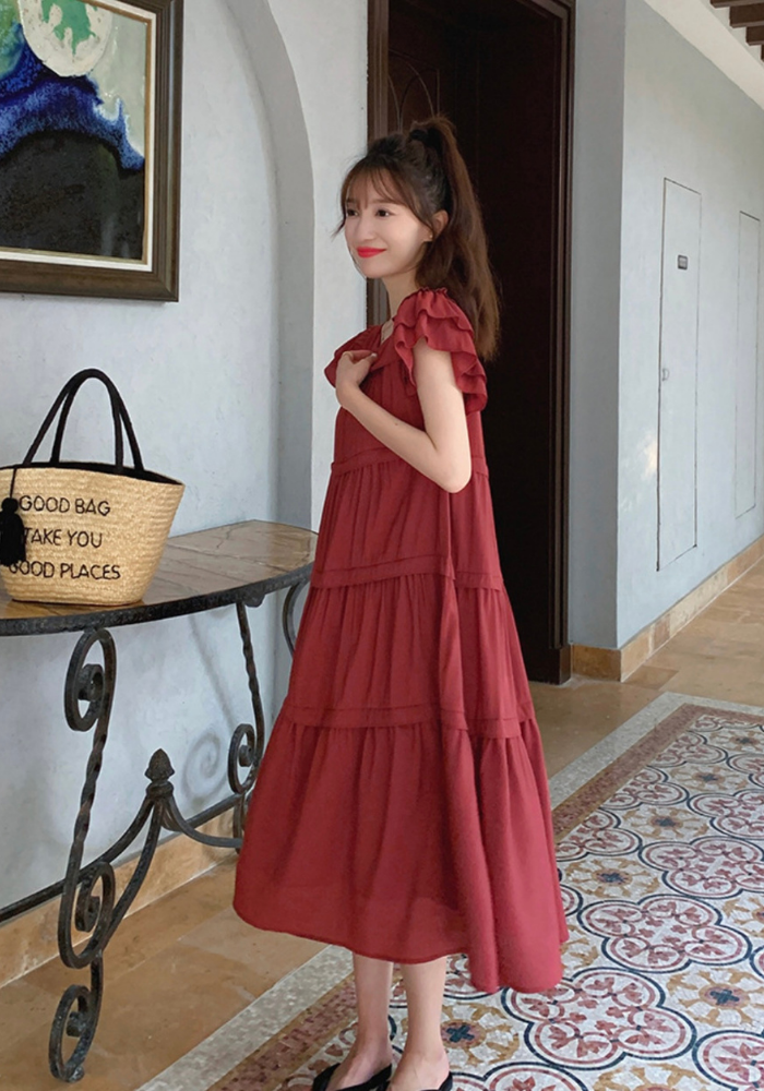 甜美風小飛袖蛋糕裙