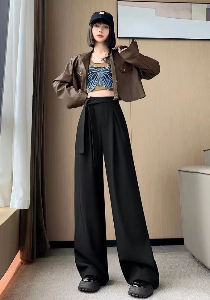 直管綁帶西裝褲