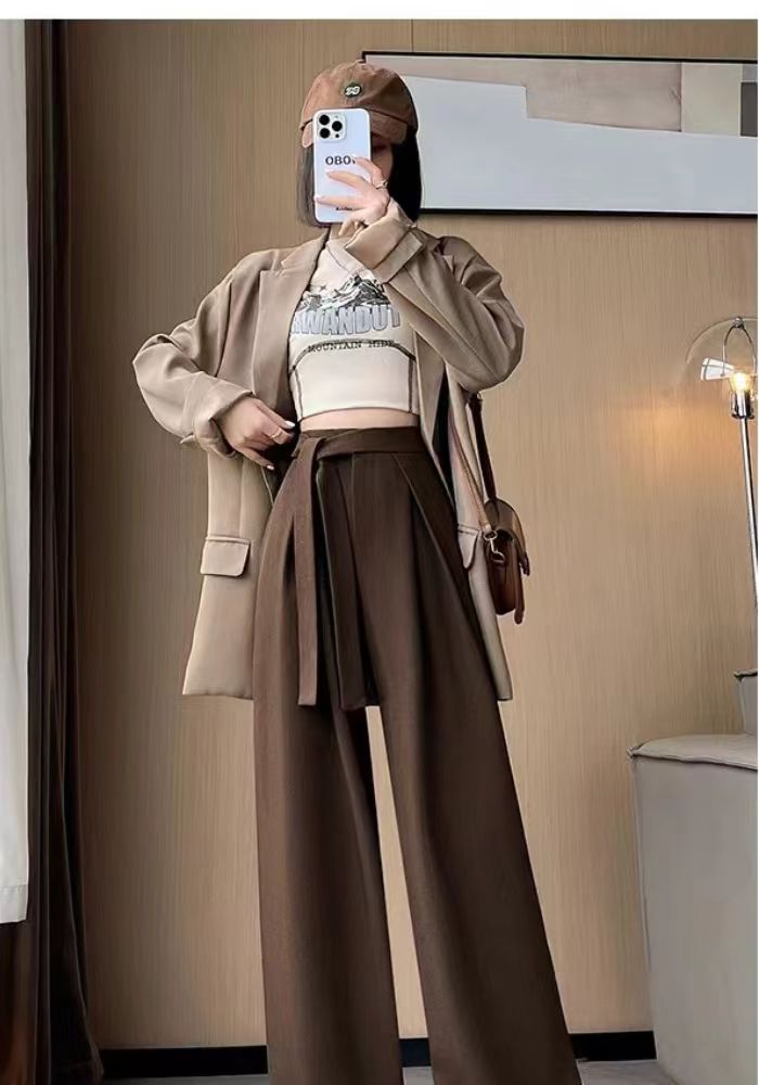 直管綁帶西裝褲