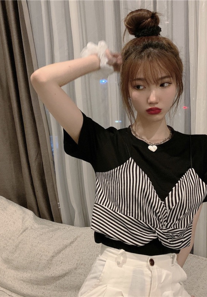 假兩件吊帶短袖T