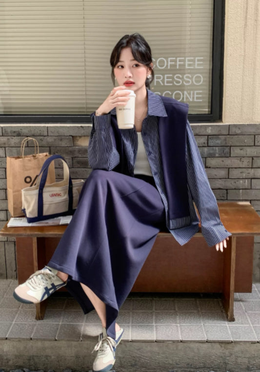 深藍襯衫套裝