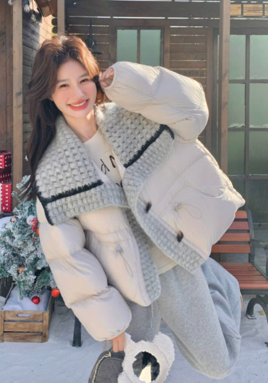 米灰針織羽絨服