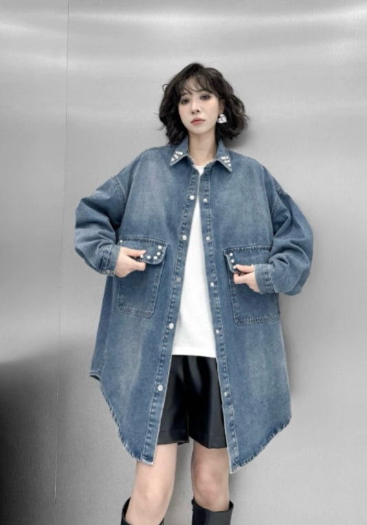 珍珠牛仔襯衫