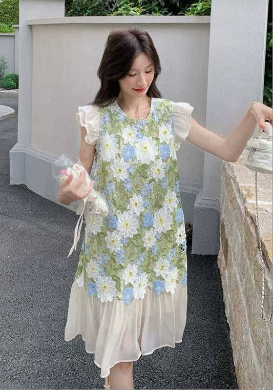 藝術花拼接裙