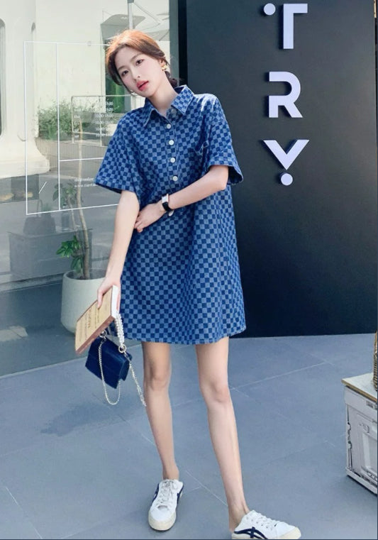 籃格牛仔裙