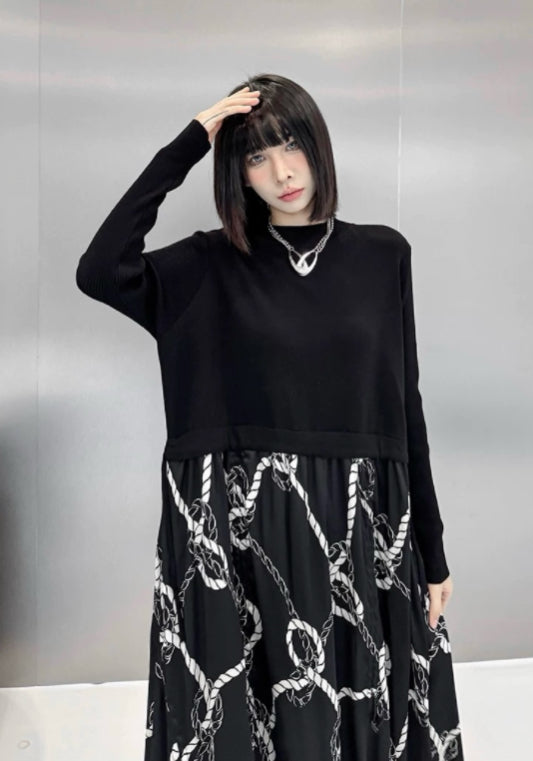 黑色鏈條印花裙