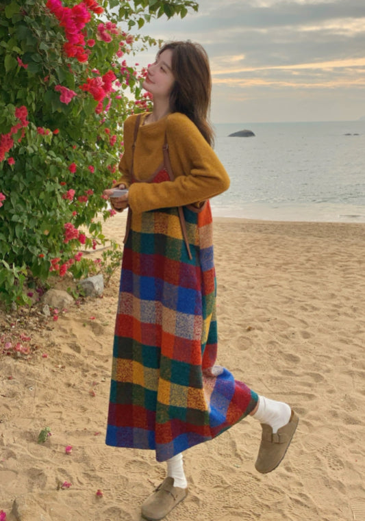 Striped pinafore dress two-piece set