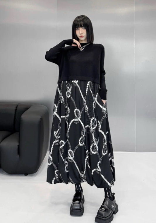 Black chain print dress