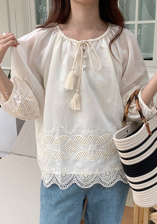 度假風刺繡襯衫