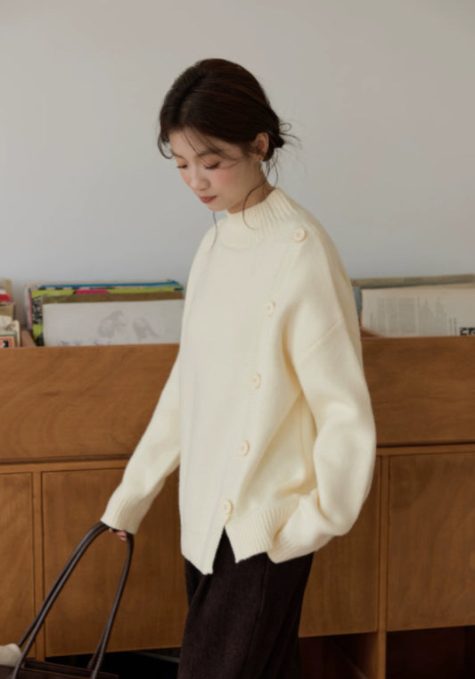 slanted button sweater