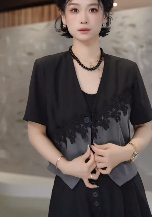 黑灰假兩件裙