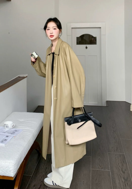 Long leather trench coat