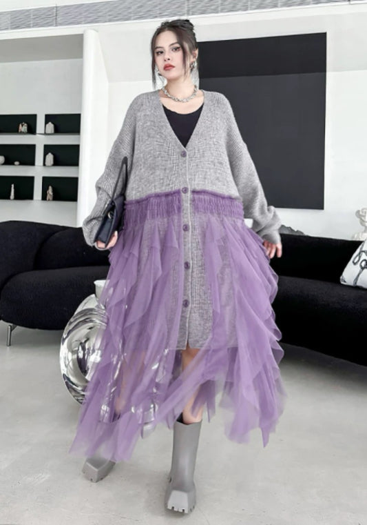 Mesh patchwork knit dress
