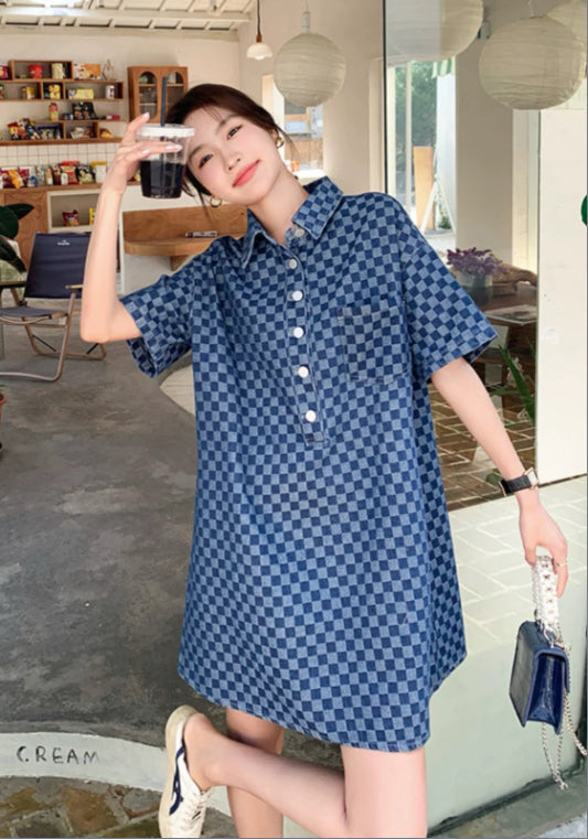 籃格牛仔裙