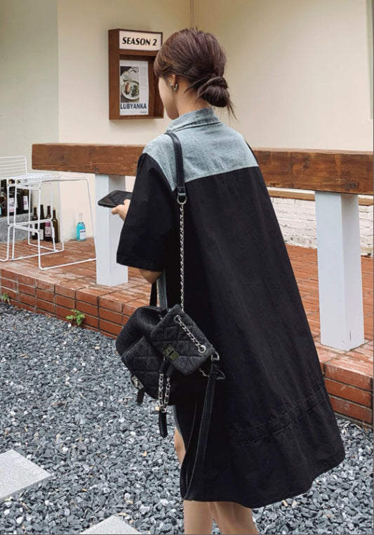 牛仔黑邊連衣裙