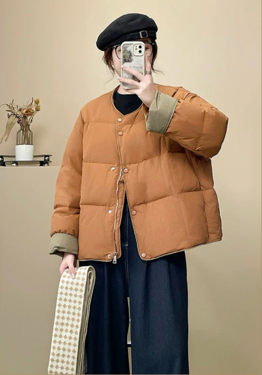 薄款撞色袖羽絨服