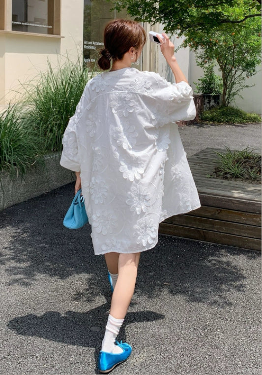 白色立體花裙