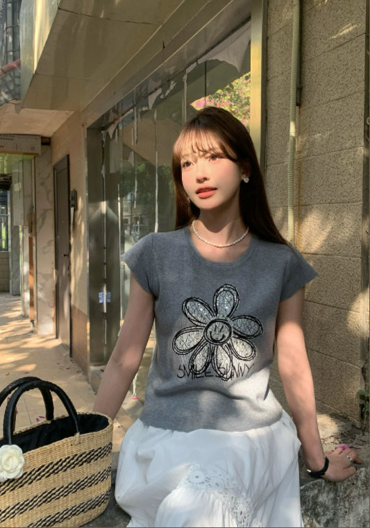 亮片小花背心
