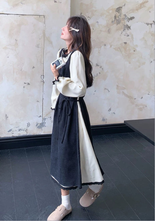 黑白木耳邊連衣裙(兩件套)