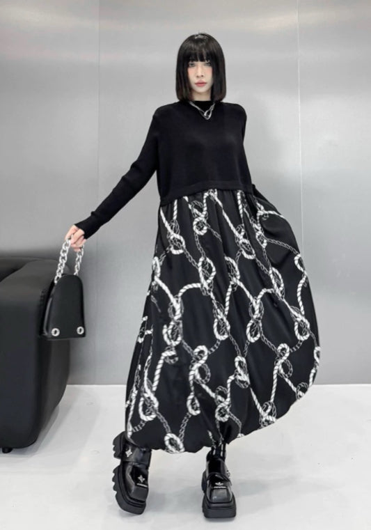 Black chain print dress