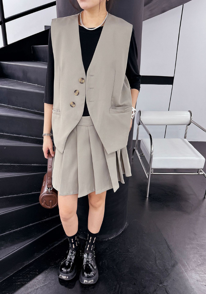 Korean style V-neck sleeveless vest suit
