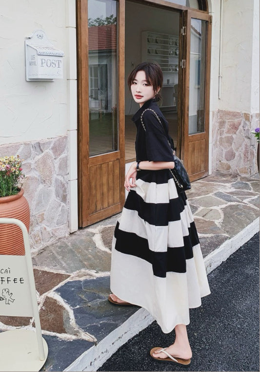 Striped patchwork shirt dress